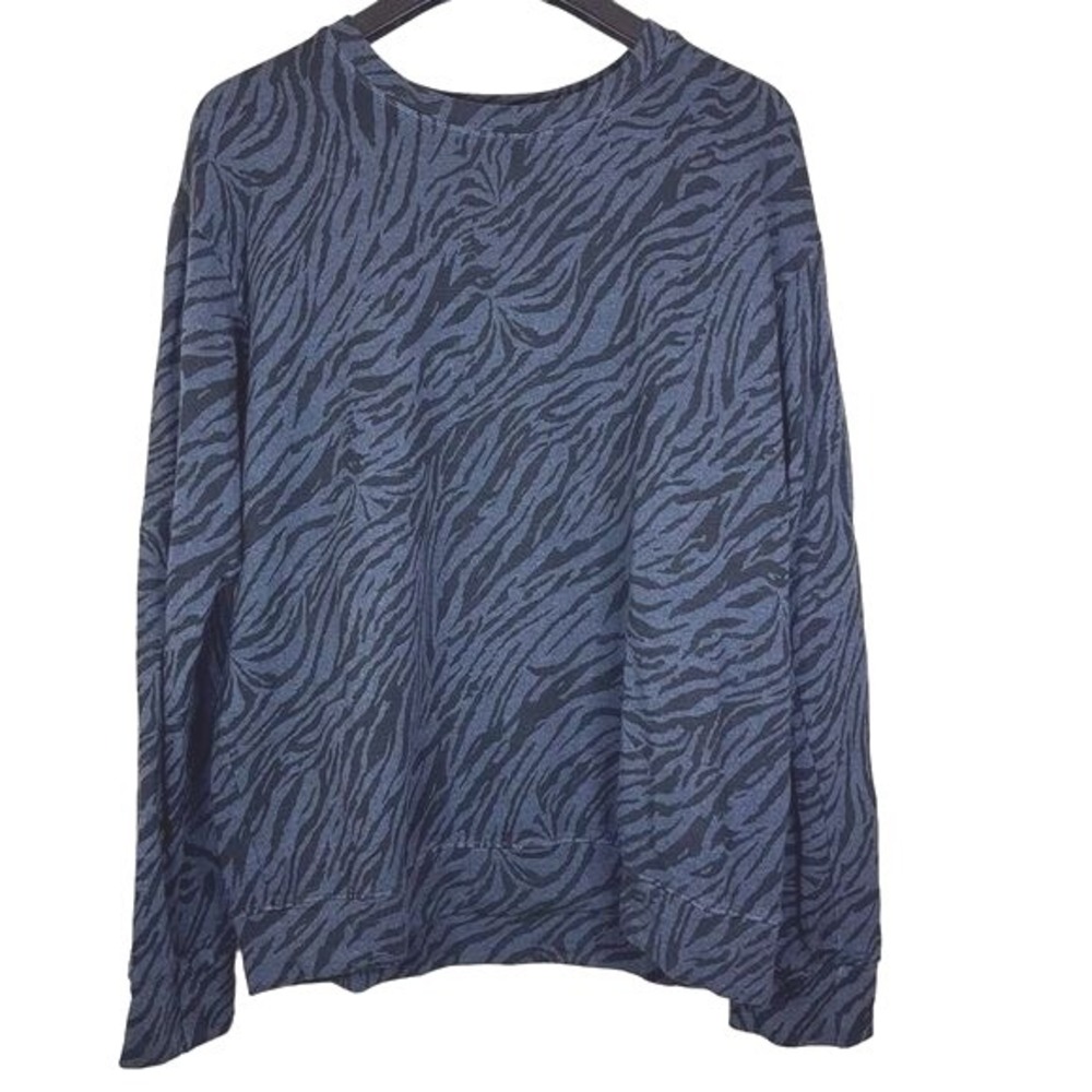 Sundry Womens Zebra Print Crew Neck Long Sleeve‎ Sweatshirt Blk Blue Size Medium